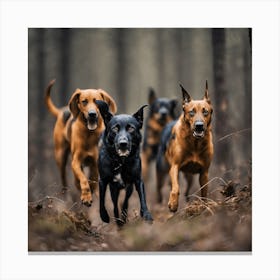 Dogs Running In The Woods Canvas Print