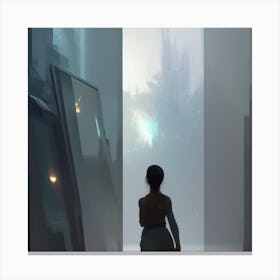 Girl In A Futuristic City 1 Canvas Print