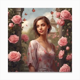 Roses And Butterflies Canvas Print