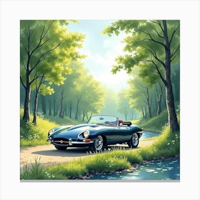 Luxury Coupe By A Tranquil Forest Stream, Watercolor Painting 1 Canvas Print