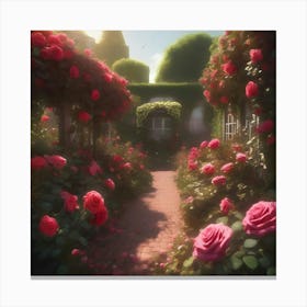 Pathway In Rose Garden Canvas Print