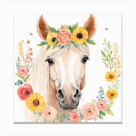 Floral Baby Horse Nursery Illustration (27) 1 Canvas Print