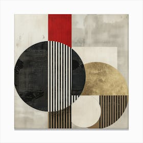 Geometric Balance: Abstract Shapes in White, Black, Red and Gold on Ivory Background Canvas Print