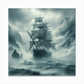 Pirate Ship In Stormy Sea Canvas Print