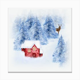 Red House In The Snow Canvas Print