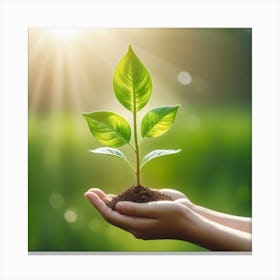 Hand Holding Young Plant With Sunlight Concept Eco Earth Day 3 Canvas Print