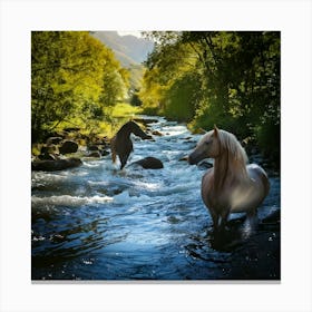 Firefly Majestic Wild Stream With Surreal Water Horses 80815 Canvas Print