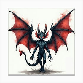 Demon With Shadowy Wings, Watercolor, Dark And Vibrant 1 Canvas Print