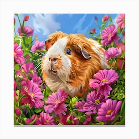 Guinea Pig Among Pink Flowers Canvas Print