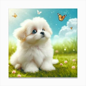 White fluffy puppy Canvas Print