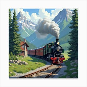 Rustic Locomotive Approaching A Quaint Mountain Village 1 Canvas Print