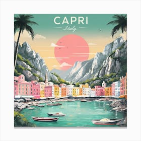 Vibrant Retro Travel Poster Of Capri Italy Coastal Town Stampe su tela