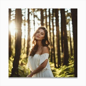 Beautiful Woman In The Forest Canvas Print