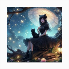 Gothic Girl With Cat 4 Canvas Print