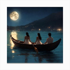 Friends in a boat at night Canvas Print