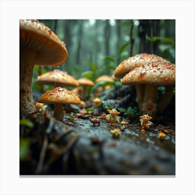 Mushrooms In The Forest 4 Canvas Print