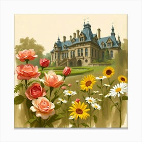 Roses In Front Of A Castle Canvas Print