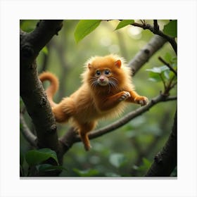 A Graceful Golden Lion Tamarin Leaping Between Trees 2 Canvas Print