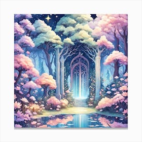 A Fantasy Forest With Twinkling Stars In Pastel Tone Square Composition 298 Canvas Print