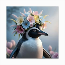 A Whimsical Penguin With A Fragrant Flower Crown (3) Canvas Print