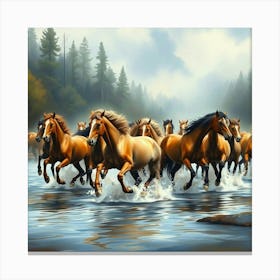 Horses Running In The River 6 Canvas Print