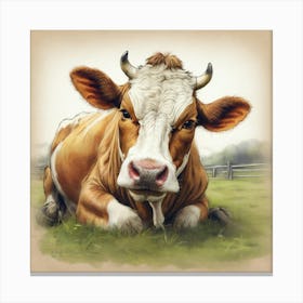 Cow In The Grass Canvas Print