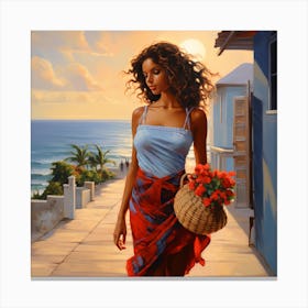 Girl With A Basket Canvas Print