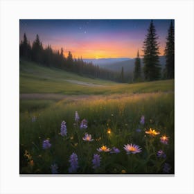 Wildflowers At Sunset Paintings Art Print Canvas Print