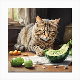 LDXl Cat and Vegetables Canvas Print