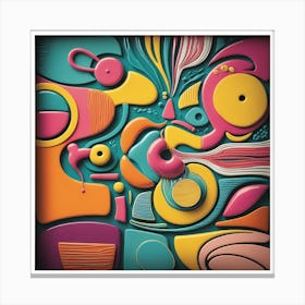 Vibrant, playful design with abstract shapes, bold lines, and bright colors.4 Canvas Print