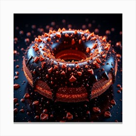 Chocolate Donut On Black Background 1 Canvas Print