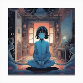 Manga Girl Sitting In A Room Canvas Print