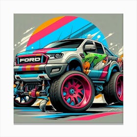 Ford Raptor Pickup Truck Vehicle Colorful Comic Graffiti Style Canvas Print