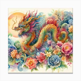 Dragon And Flowers Canvas Print