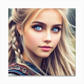 Viking Girl With Blue Eyes Canvas Print