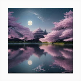 Cherry Blossoms In The Moonlight Canvas Print