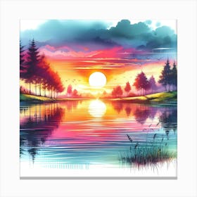 Sunset By The Lake 5 Canvas Print