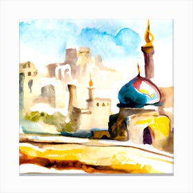 Watercolor Of A Mosque 2 Canvas Print