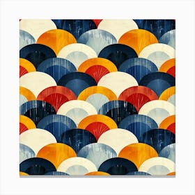 Abstract Seamless Pattern With Overlapping Semicircles In Blue Red Orange And White Canvas Print