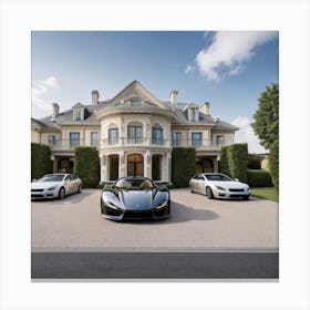 Luxury Cars Parked under a Million Dollar Mansion! Canvas Print