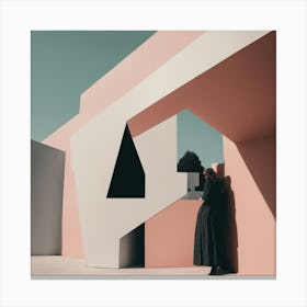 Woman In A Pink Building Canvas Print