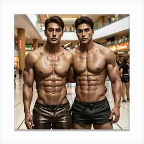 Two Muscular Men Posing Canvas Print