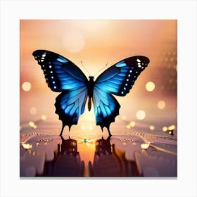 Blue Butterfly On A Computer Screen Canvas Print