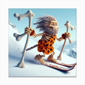 Prehistoric Man On Skis 5 Canvas Print