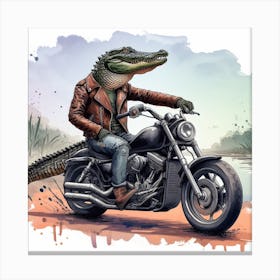 Alligator On A Motorcycle Canvas Print
