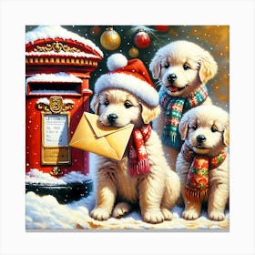 Letter To Santa From Golden Retriever Puppies Canvas Print