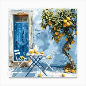 Mediterranean Cafe With Lemons Canvas Print