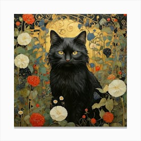 Black Cat In The Garden 1 Canvas Print