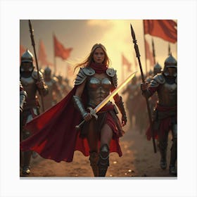 Warrior Princess With A Glowing Sword Leading An Army 1 Canvas Print