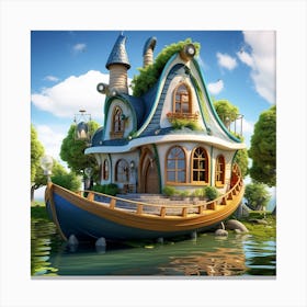 Shivangi Chavda A Boat Shaped 3d Cartoon House In Village Area Canvas Print